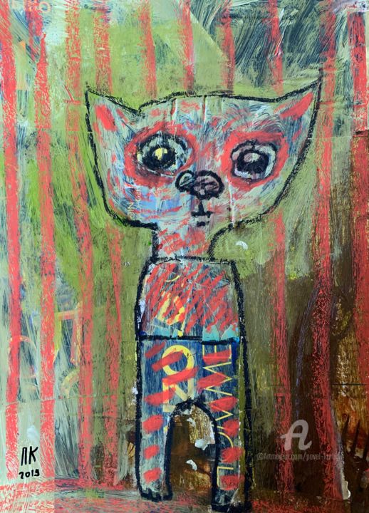 Collages intitulée "Simple kitty 4" par Pavel Kuragin, Œuvre d'art originale, Acrylique