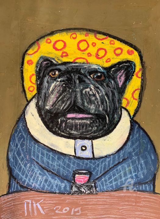 Dibujo titulada "Drinking dog 52" por Pavel Kuragin, Obra de arte original, Pastel
