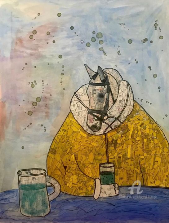 Malarstwo zatytułowany „Drinking horse” autorstwa Pavel Kuragin, Oryginalna praca, Akryl