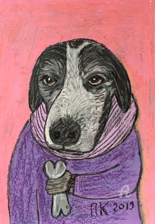 Disegno intitolato "Dog with bone" da Pavel Kuragin, Opera d'arte originale, Pastello