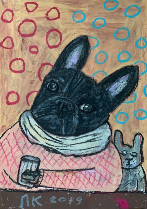 Dibujo titulada "Drinking dog 82" por Pavel Kuragin, Obra de arte original, Pastel