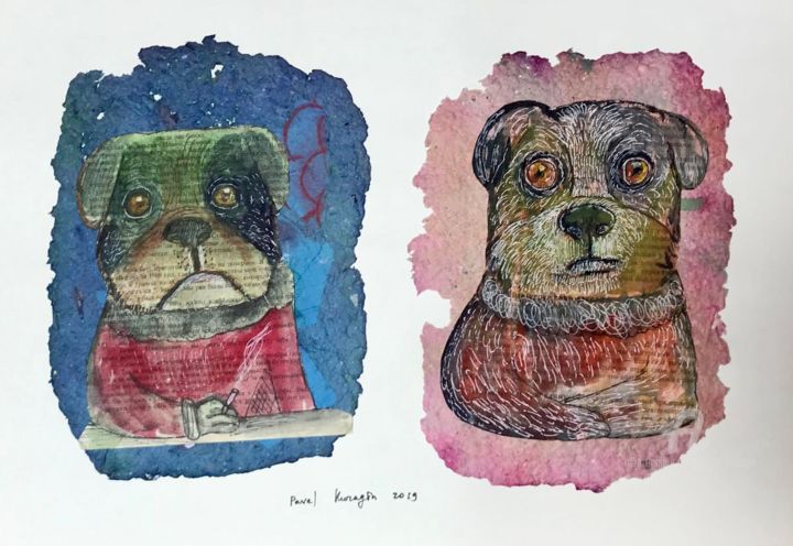 Drawing titled "Dog friends #2" by Pavel Kuragin, Original Artwork, Collages