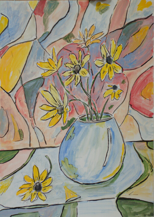 Painting titled "Flowers" by Pavel Levites, Original Artwork, Tempera
