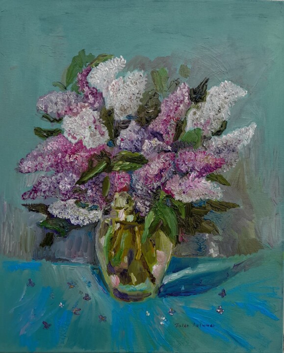Painting titled "A bouquet of lilacs" by Pavel Levites, Original Artwork, Oil