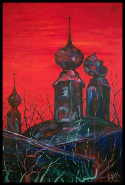 Painting titled ""Красное небо" (eng…" by Pavel Lyakhov, Original Artwork
