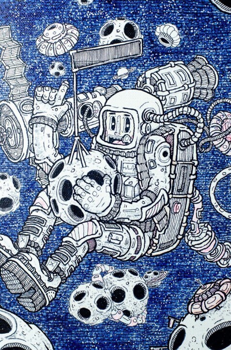 Painting titled "Space" by Pavel Mokich, Original Artwork, Marker Mounted on Wood Stretcher frame