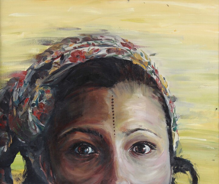 Painting titled "«Attentive»" by Pavel Nechaev, Original Artwork, Oil Mounted on Cardboard