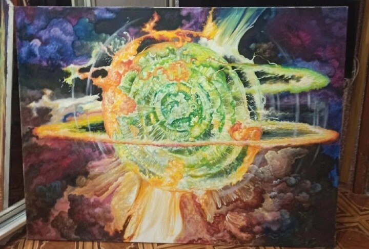 Картина под названием "Бог зажигает Звезду" - Павел Никитин, Подлинное произведение искусства, Акрил