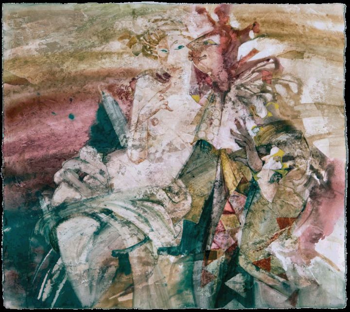 Картина под названием "Поцелуй - 53" - Павел Обух, Подлинное произведение искусства, Акварель