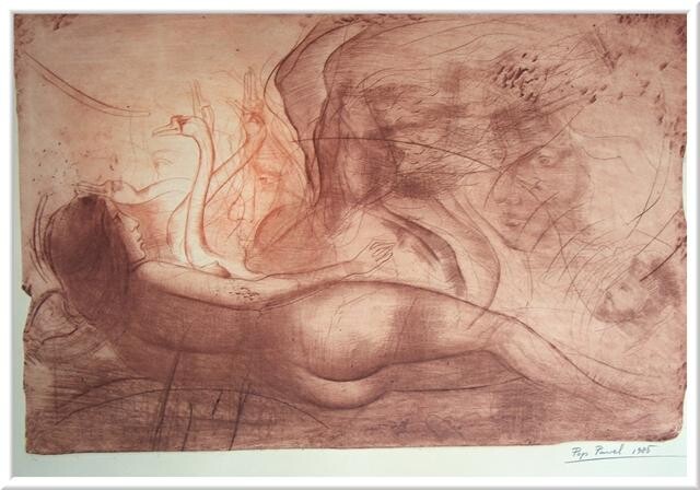 Drawing titled ""Leda playing with…" by Pavel Pop, Original Artwork, Other