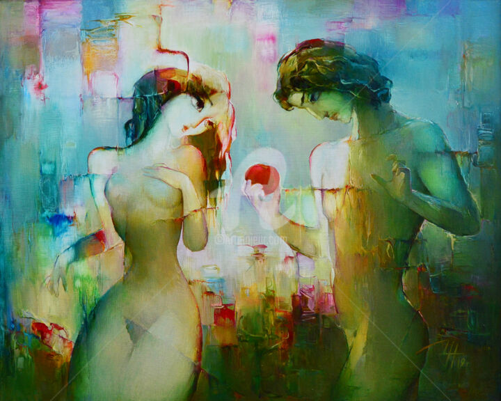 Картина под названием "Адам и Ева." - Павел Шамыкаев, Подлинное произведение искусства, Масло