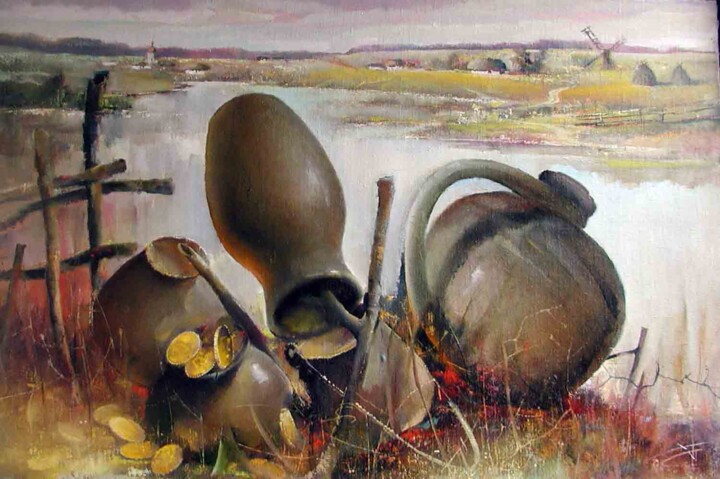 Картина под названием "the treasure behind…" - Павел Сирокваша, Подлинное произведение искусства, Масло Установлен на Другая…