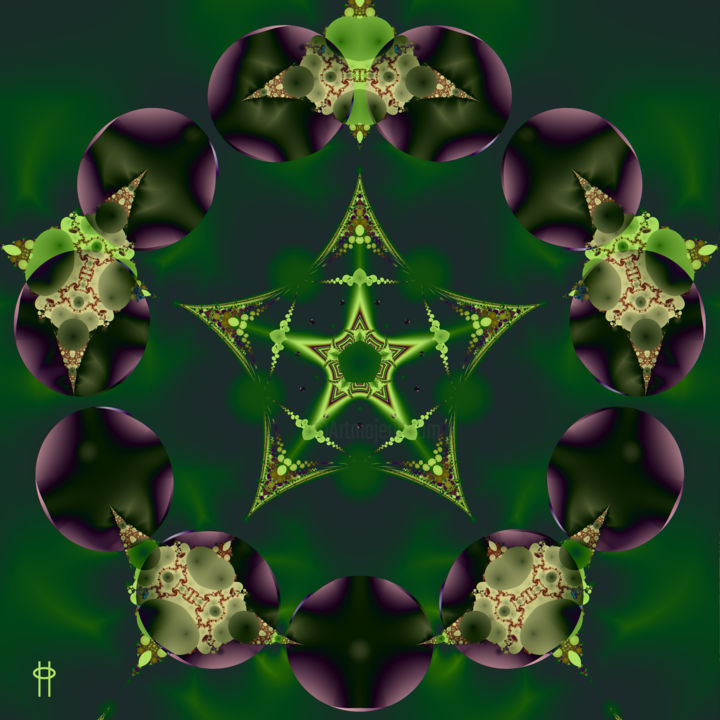 Digitale Kunst mit dem Titel "Emerald Pentagram" von Jim Pavelle, Original-Kunstwerk, 2D digitale Arbeit