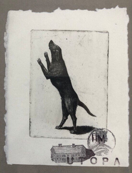 Gravures & estampes intitulée "Dog etching from th…" par Pavlo Makov, Œuvre d'art originale, Eau-forte Monté sur Carton