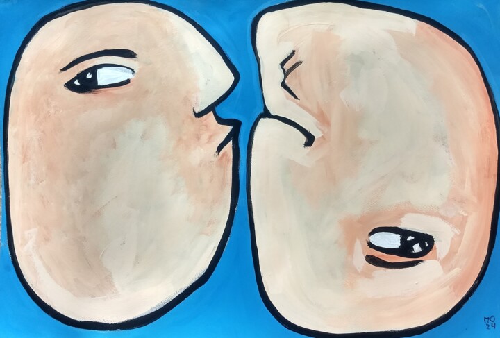 Painting titled "A two men heads" by Pavlo Po, Original Artwork, Acrylic