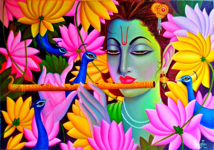 Peinture intitulée "सुगम संगीत (Sugam Sang…" par Pawan Kumar Tank, Œuvre d'art originale, Huile