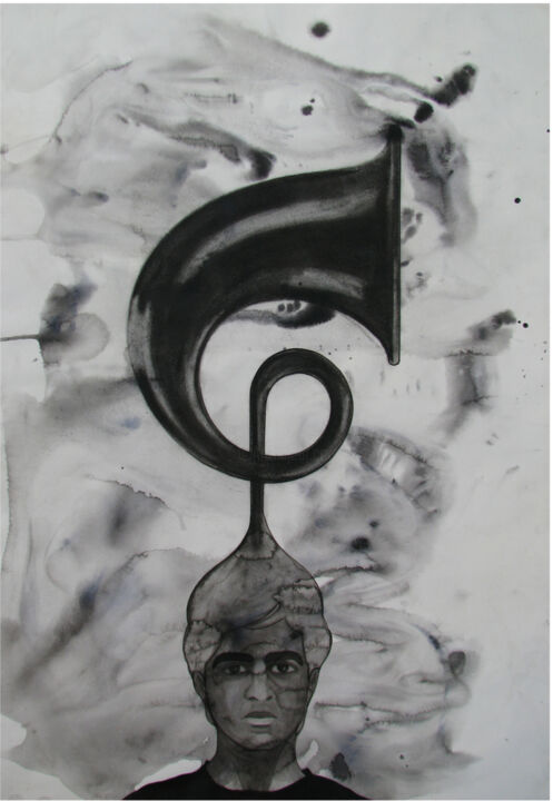 Dibujo titulada "Grey Matter-1" por Pawan Shharma, Obra de arte original, Acuarela