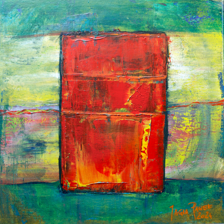 Painting titled ""RED DOOR"" by Paweł Jagła, Original Artwork, Acrylic