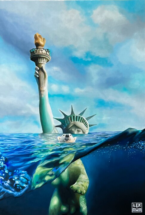 Картина под названием "My world is sinking" - Paweł Łękawa, Подлинное произведение искусства, Масло