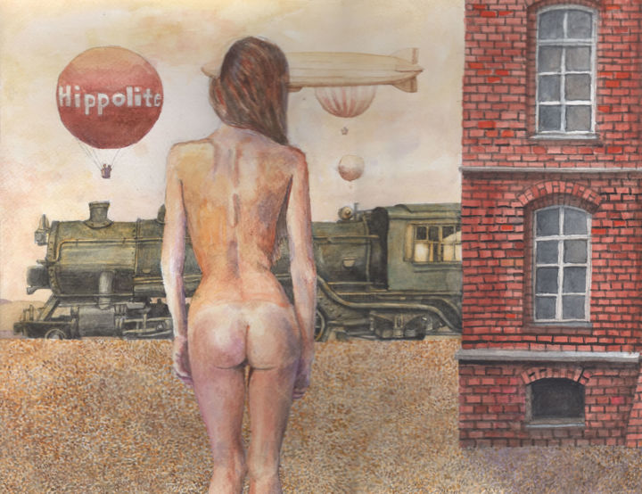 Painting titled "URZECZONA" by Paweł Mostowski, Original Art, Watercolor