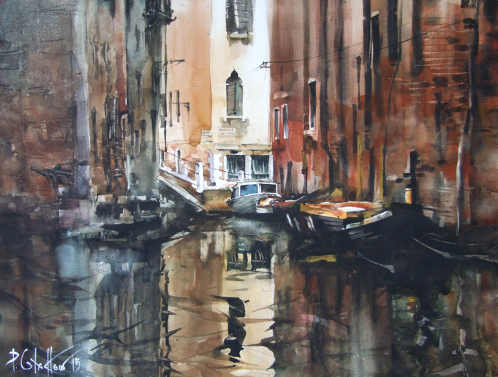 Painting titled "the Calm of Venice 2" by Pawel Gladkow, Original Art, Watercolor