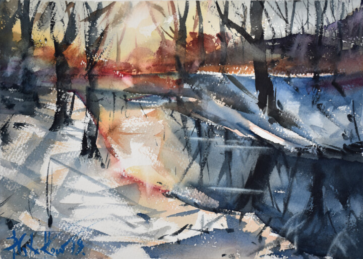 Картина под названием "Waterscape #004" - Pawel Gladkow, Подлинное произведение искусства, Акварель