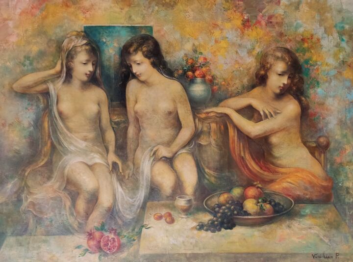 Painting titled "Три женщины" by Paylak Vanikian, Original Artwork, Oil
