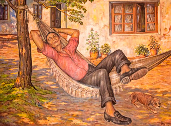 Peinture intitulée "Hora de la siesta" par Payno, Œuvre d'art originale, Huile