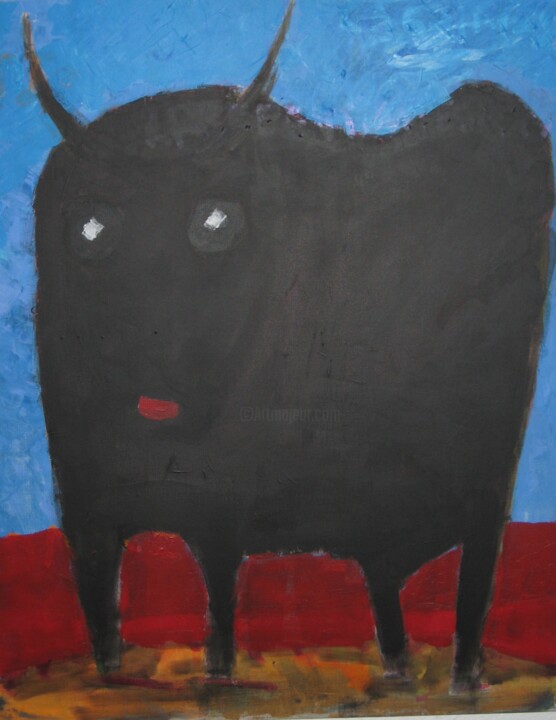 Ζωγραφική με τίτλο "Toro negro con burl…" από Rodrigo Payró, Αυθεντικά έργα τέχνης, Ακρυλικό Τοποθετήθηκε στο Ξύλινο φορείο…