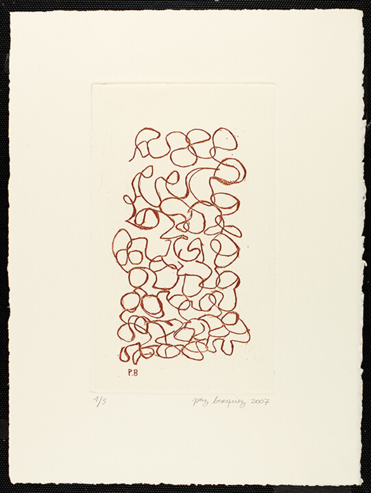 Prenten & gravures getiteld "«Le fil des choses»" door Paz Borquez-Chevallier, Origineel Kunstwerk, Gravure