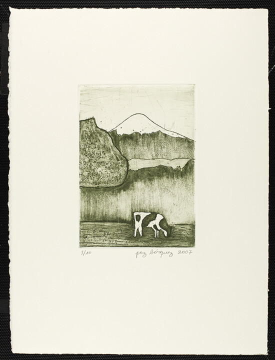 Druckgrafik mit dem Titel ""Volcan Osorno"" von Paz Borquez-Chevallier, Original-Kunstwerk, Gravur