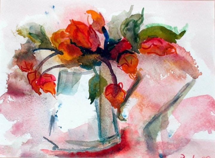 Painting titled "roselline di campag…" by Paola Benni, Original Artwork, Watercolor