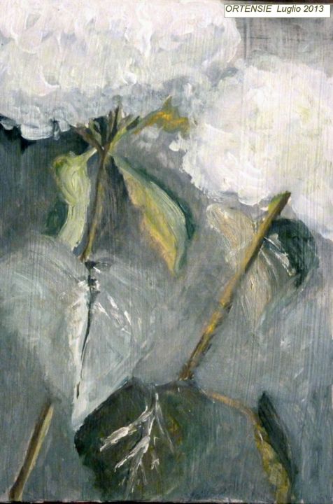 Pintura intitulada "ortensie bianche -…" por Paola Benni, Obras de arte originais, Óleo
