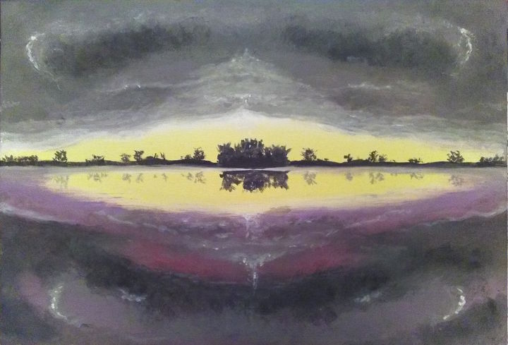 Painting titled "Horizon et symétrie…" by Pascal Boulommier, Original Artwork, Acrylic