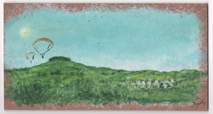 Painting titled "Parapente en Norman…" by Pascal Boulommier, Original Artwork, Acrylic