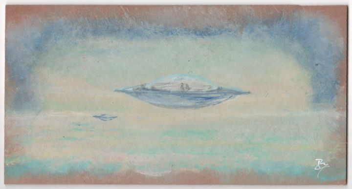 Schilderij getiteld "Blue UFO" door Pascal Boulommier, Origineel Kunstwerk, Acryl