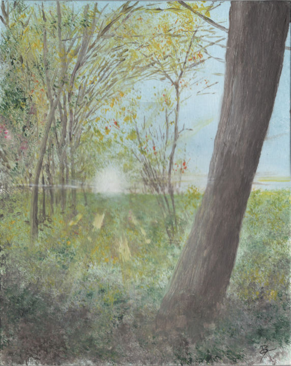 Painting titled "Crépuscule automnale" by Pascal Boulommier, Original Artwork, Acrylic