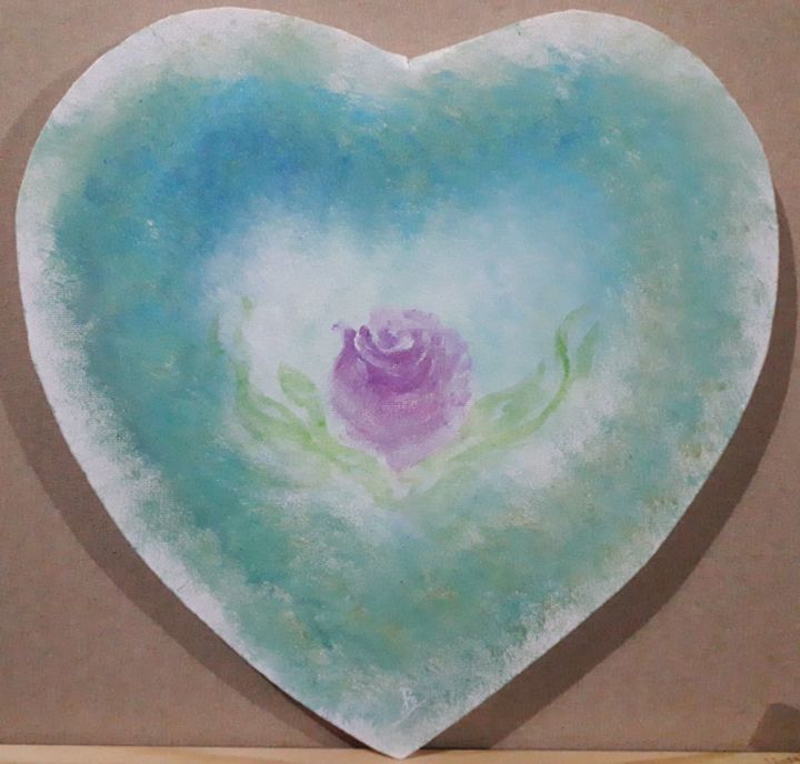 Painting titled "Rose heart" by Pascal Boulommier, Original Artwork, Acrylic