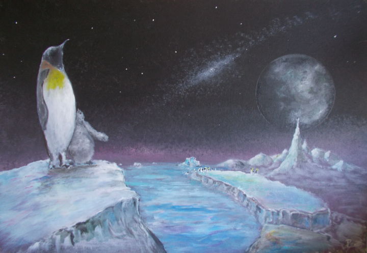 Painting titled "Penguins Planet" by Pascal Boulommier, Original Artwork, Acrylic