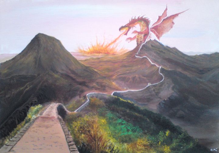 Schilderij getiteld "Dragon céleste.jpg" door Pascal Boulommier, Origineel Kunstwerk, Acryl