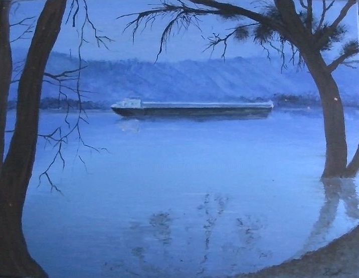 Peinture intitulée "La Seine, Blue Night" par Pascal Boulommier, Œuvre d'art originale, Acrylique