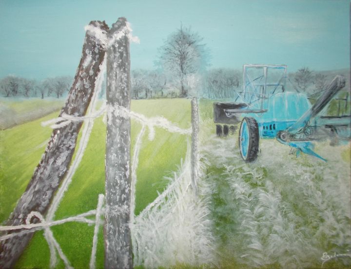 Malarstwo zatytułowany „Champs et tracteur…” autorstwa Pascal Boulommier, Oryginalna praca, Akryl