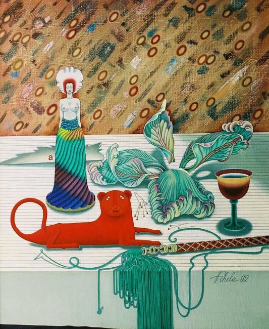 Painting titled "Still Life with a R…" by Sergey Pchelintsev, Original Artwork, Oil