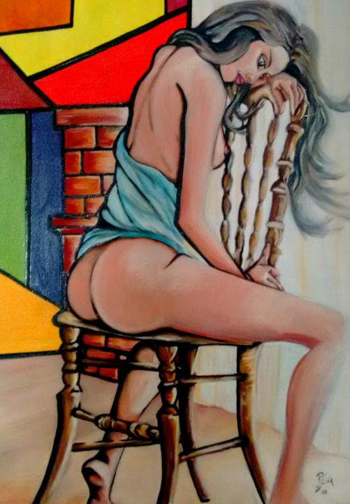 Pintura intitulada "Moça Sentada" por Pc Silva Amorelli, Obras de arte originais, Óleo