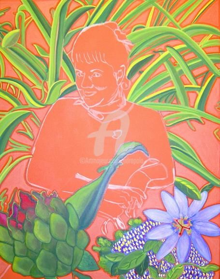Painting titled "In My GardenWork in…" by Drapala Gallery, Original Artwork