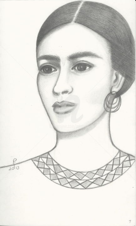 Dessin intitulée "cropfrida-kahlo-in-…" par Drapala Gallery, Œuvre d'art originale