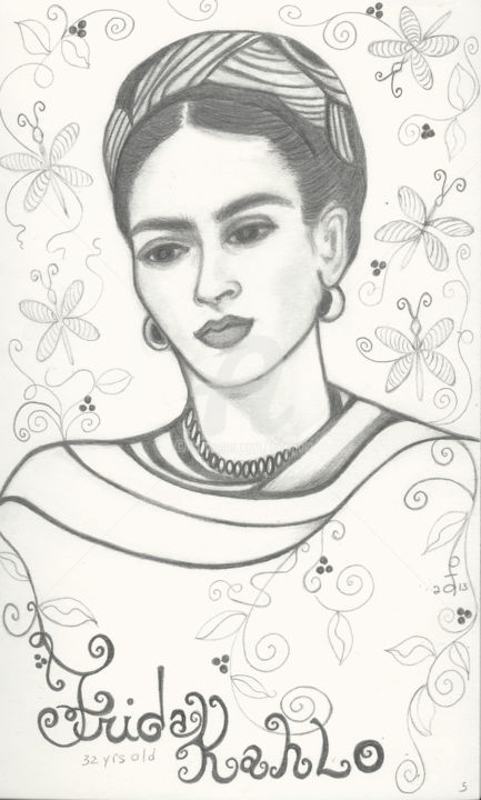 Drawing titled "cropfrida-kahlo-wit…" by Drapala Gallery, Original Artwork