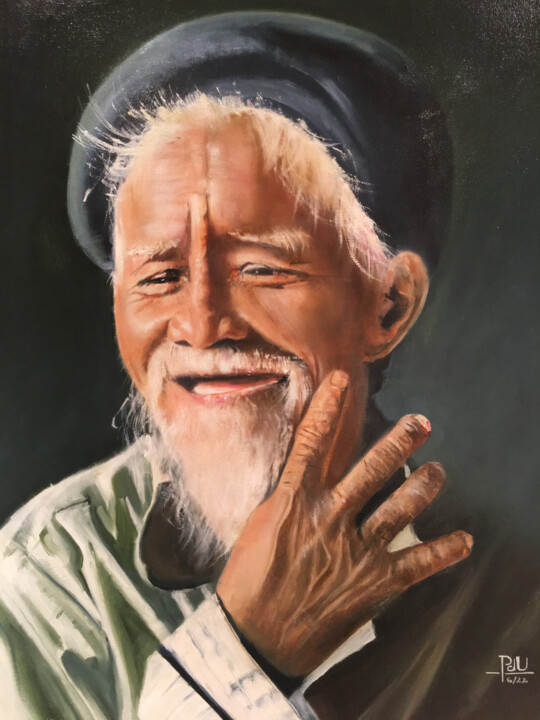 Peinture intitulée "Vieil homme asiatiq…" par Pdu31, Œuvre d'art originale, Huile
