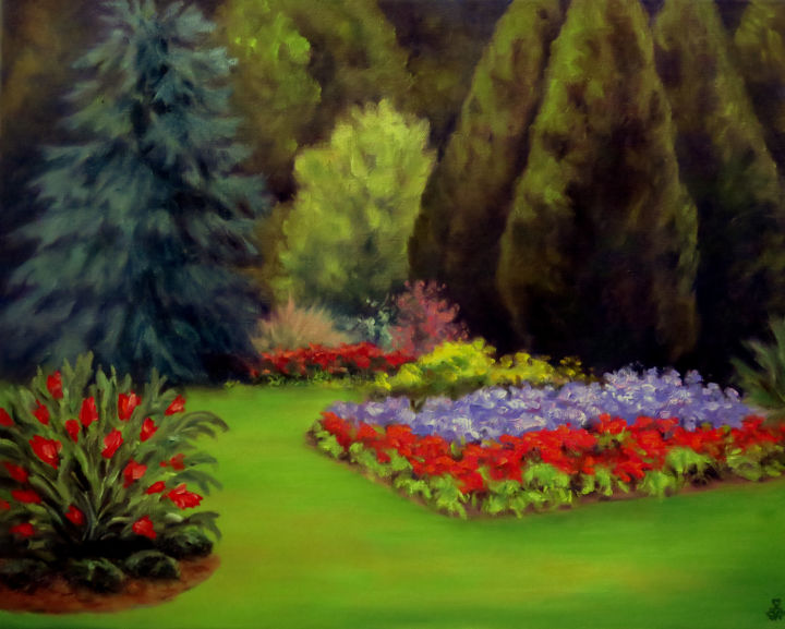 Malarstwo zatytułowany „Glowing Garden” autorstwa Vicki Van Vynckt, Oryginalna praca, Olej