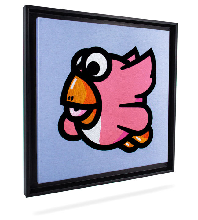 Textile Art titled "POP-PEC (rose)" by Pec, Original Artwork, Embroidery Mounted on Wood Stretcher frame